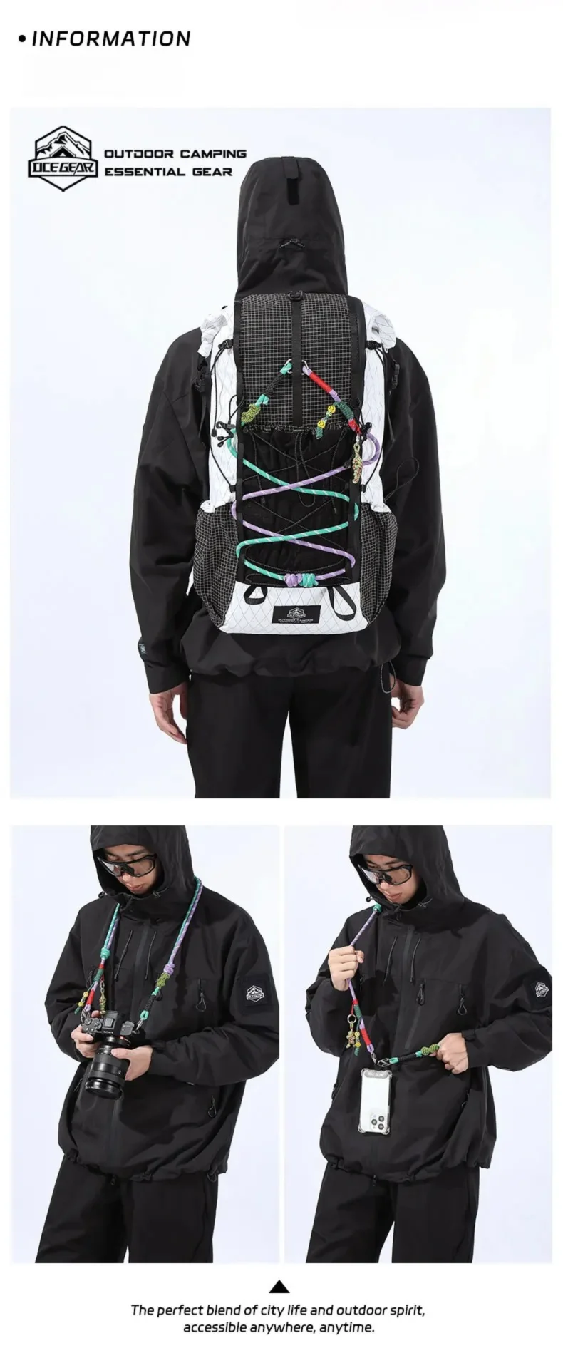 OCE GEAR Multifunctional Adjustable Lanyard Outdoor Rope Strap for Phone Camera Crossbody Bag - DIY Hanging Cord Accessory