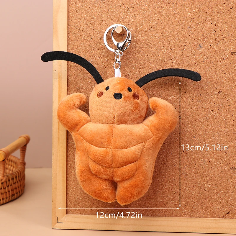 Creative Cockroach Muscle Xiaoqiang Plush Toy Funny Stuffed Insect Animal Keychain Cute Bag Pendant Bag Hanging Decoration Gift