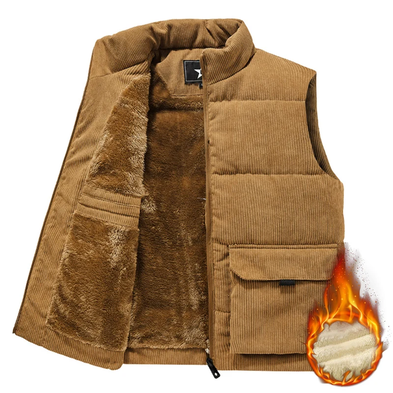 Chaleco de invierno para hombre, cálido, de forro polar, con cuello alto, estilo militar, grueso, sin mangas, forrado de forro polar, talla grande 6XL.
