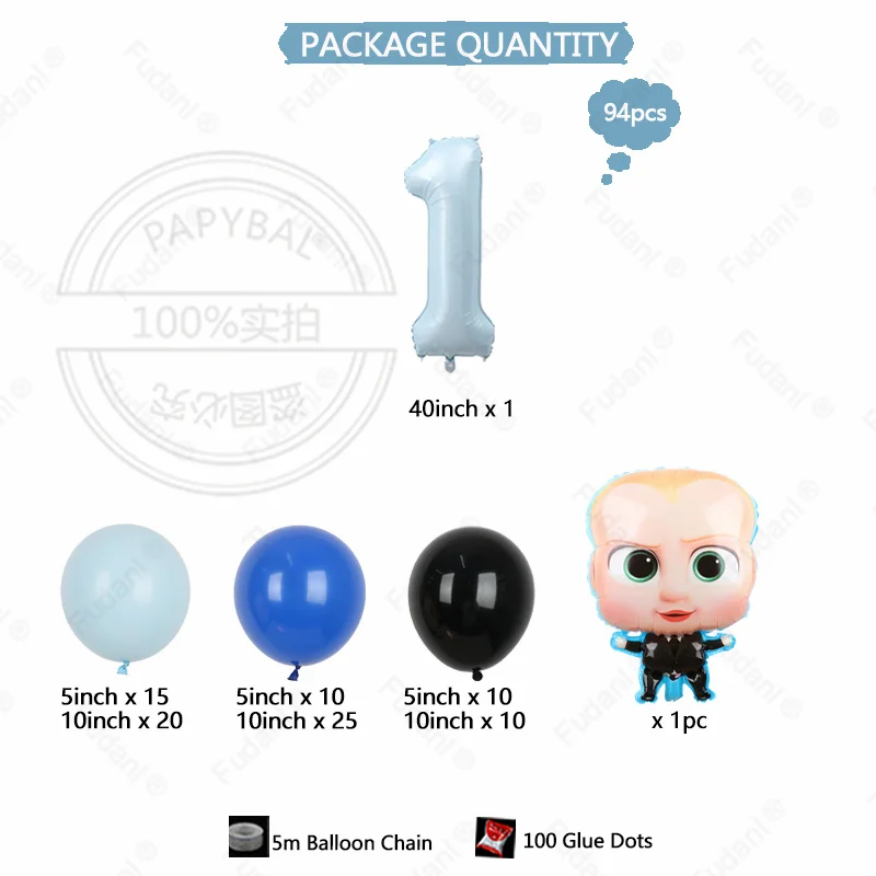 94 pezzi Boss Baby Nero Blu Palloncino in lattice Ghirlanda Arco Kit Ragazzo Festa di compleanno Bomboniere Baby Shower Globos Compleanno bambino 1 anno