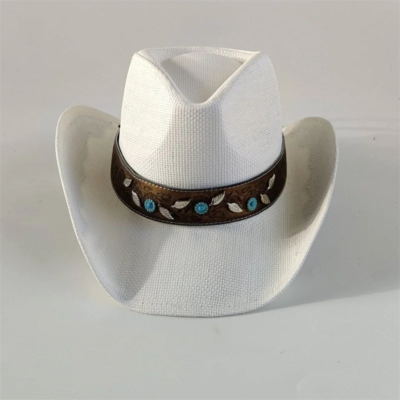 Western Cowboy Straw Hats Vintage Curled Edge Cowgirl Jazz Hat Summer Beach Sun Hat Inventory wholesale  cowboy hat