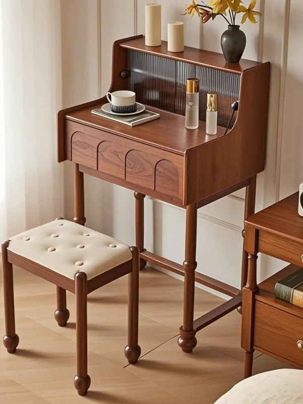 French retro solid wood piano dressing table, bedroom small medieval high-end storage dressing table