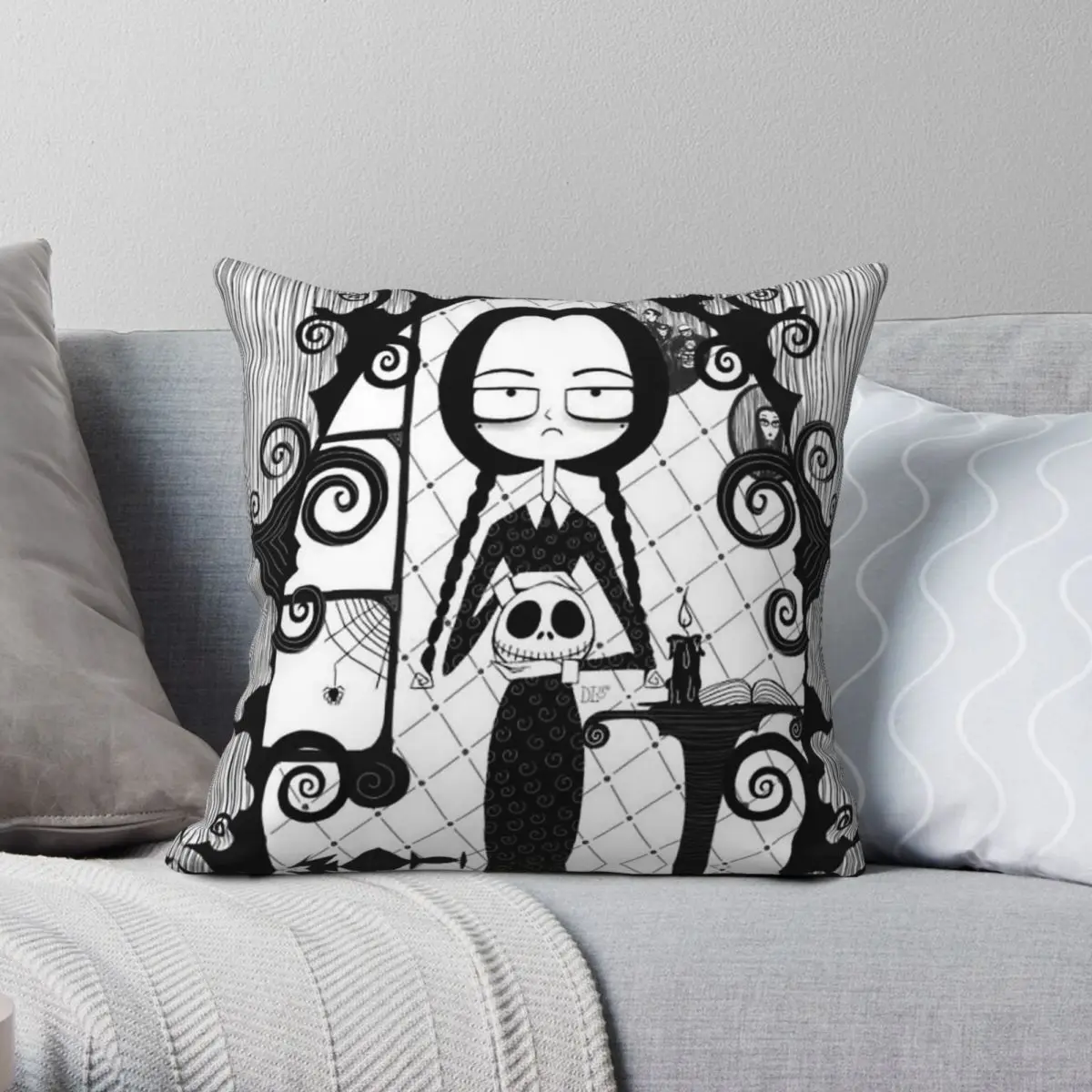 Wednesday Addams Pillowcase Polyester Linen Velvet Creative Zip Decorative Sofa Seater Cushion Cover 45x45