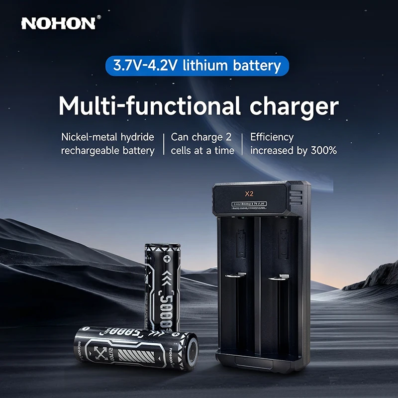 NOHON 2-4Pc Rechargeable Batteries 21700 with Charger 5000mAh Bulk High Capacity Battery 30A Long Lasting For Household/Business