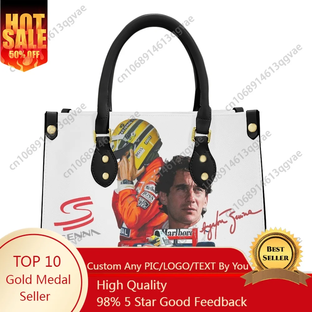 

Ayrton Senna Tote Bag Purse Womens Mens Personalized Text Image PU Leather Handbag Business Shopping Gift Bags