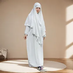 2pcs Ramadan Muslim Women Overhead Khimar Abayas Set Islamic Prayer Garment Clothing Hooded Abaya Hijab Dress Overhead  Kaftan