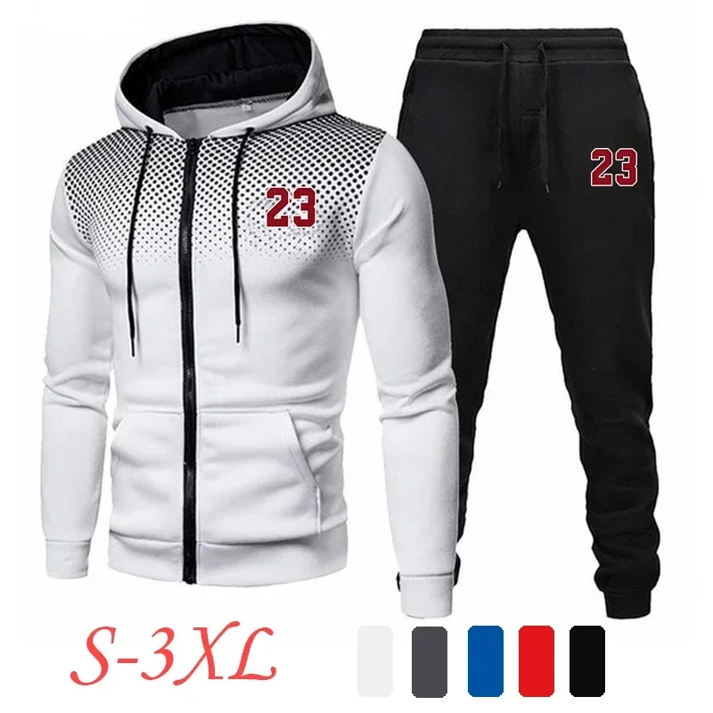 Setelan cetakan kasual pria, Hoodie ritsleting, Sweatshirt hitam, mantel leher bulat serbaguna harian, pakaian Jogging, S-3XL