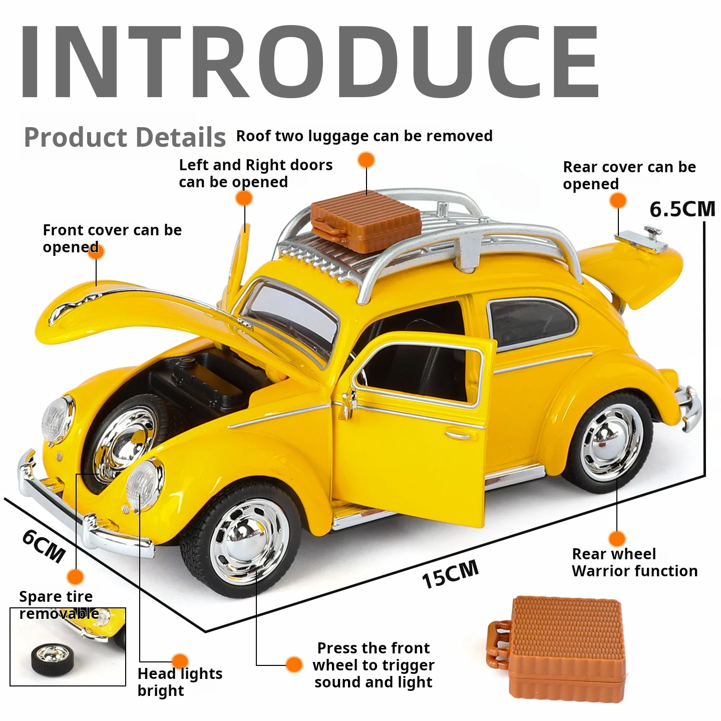 1:32 Factory direct sales Die-casting alloy Volkswagen Beetle Car model Simulation Vintage Car Model Boy Collection Ornament toy