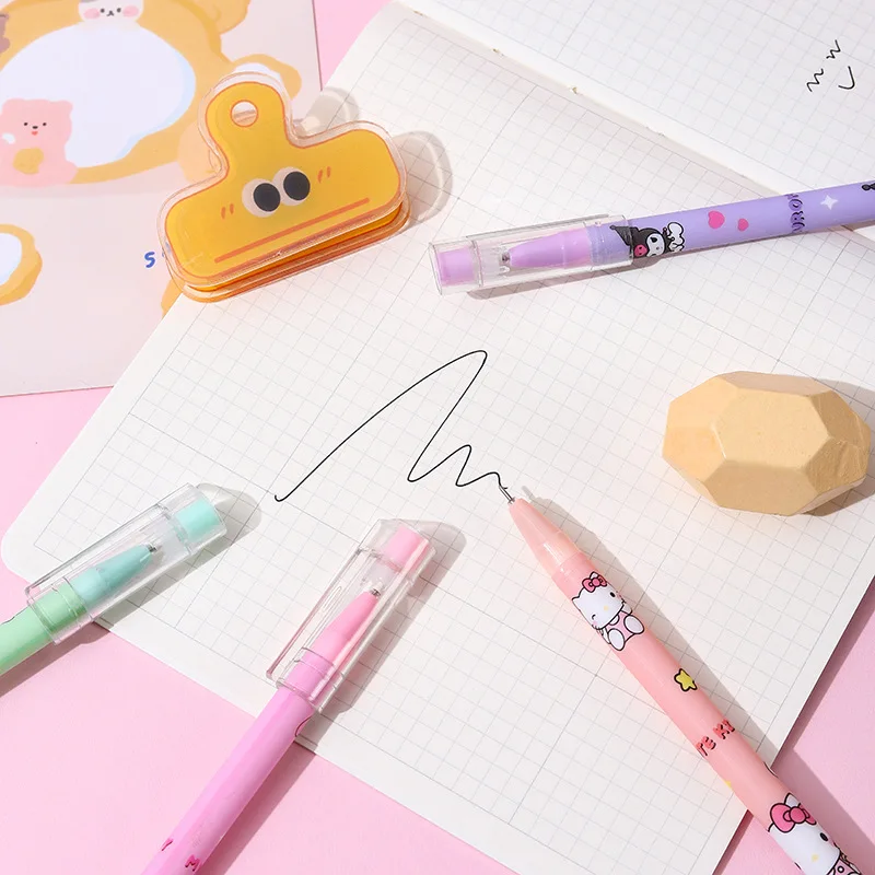 12Pcs/set Erasable Sanrio Gel Ink Pen Kawaii Students Stationery Anime My Meldoy Kuromi Pokemon Pikachu 2Colors Lovely Kids Gift