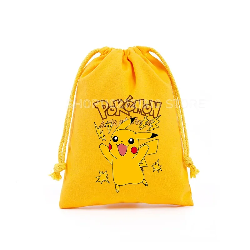 Pokemon Canvas Girls Boys Drawstring Bags Cartoon Animation Figures Pikachu Eevee Handbags Storage Pouches Decoration Bag Gift