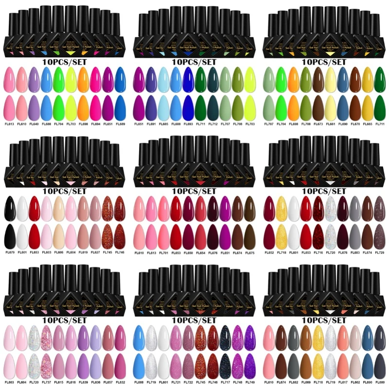 10pcs Gel Nail Polish Set  All-Season Nails DIY Nail Art UV/LED Painting Varnish Manicure Kit Long Lasting Nail Supplies