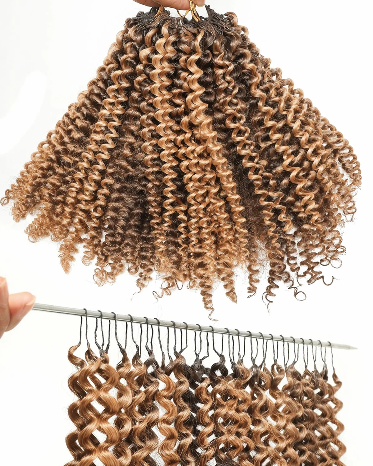 

Наращивание волос P4/27: кудрявые пряди «Кинки» с эффектом перьев, ручная работа, предварительно разделенные, темно-коричневые и светло-русые, в стиле «Джерри Кёрл»