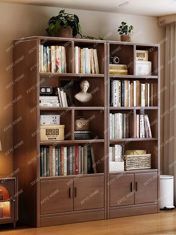 Solid wood bookshelf floor rack integrated multi-layer wall storage cabinet