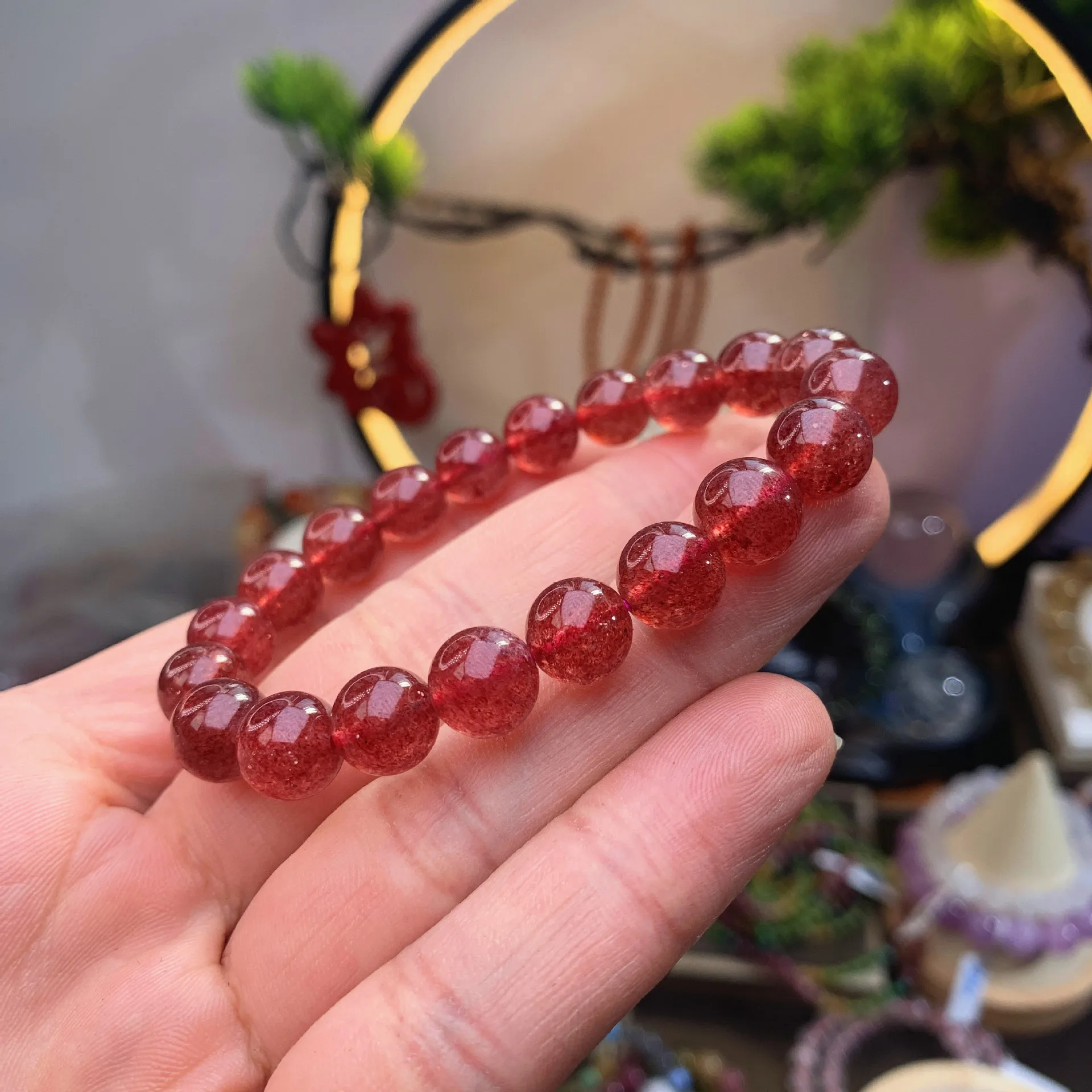 

Natural Red Strawberry Quartz Clear Round Beads Bracelet Jewelry Fashion Strawberry Beads Jewelry 9mm 10mm 11mm AAAAAA