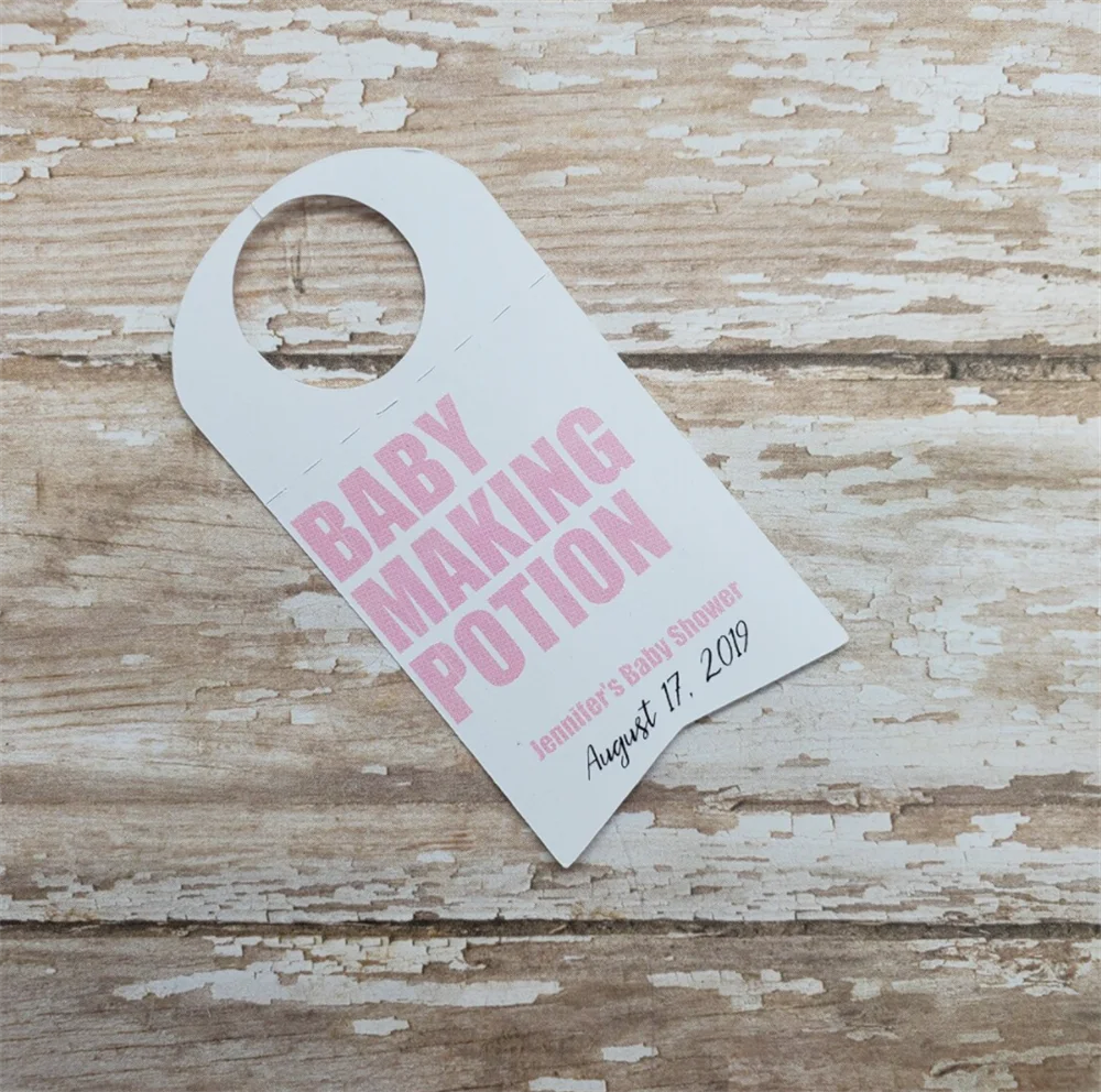 50 Baby making potion, baby shower, give baby a cheer, due date tag, hang tag, mini liquor bottle tags, liquor bottle hang tag