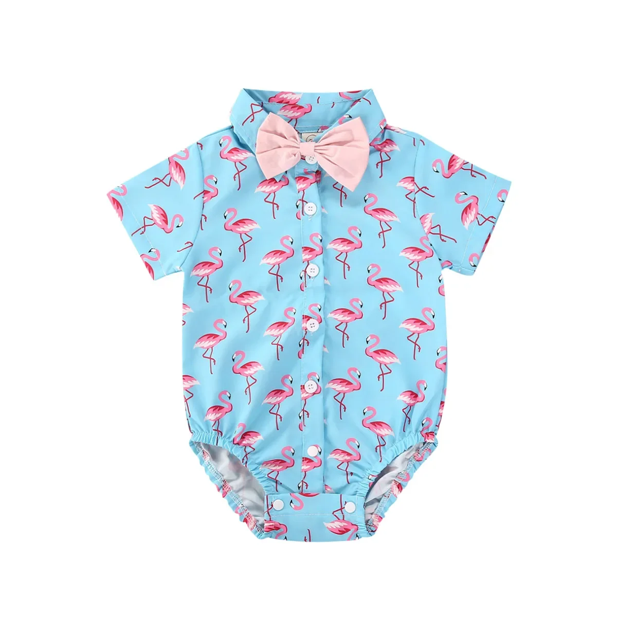 Newborn Baby Boys Jumpsuit Casual Short Sleeve Cartoon Printed Romper+Solid Color Bow Tie Outfits Summer Infant Clothing