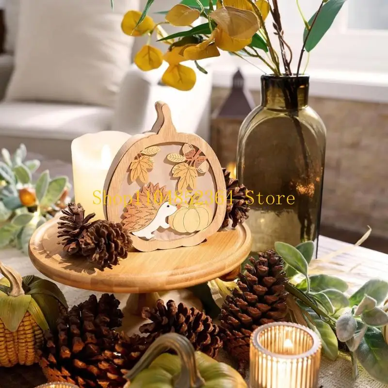 652F Thanksgiving Holzschnitzerei Handwerk Tischschild Dekoration Herbsternte Zuhause Akzentstück für DIY Urlaub Tischdekoration – Detail 8