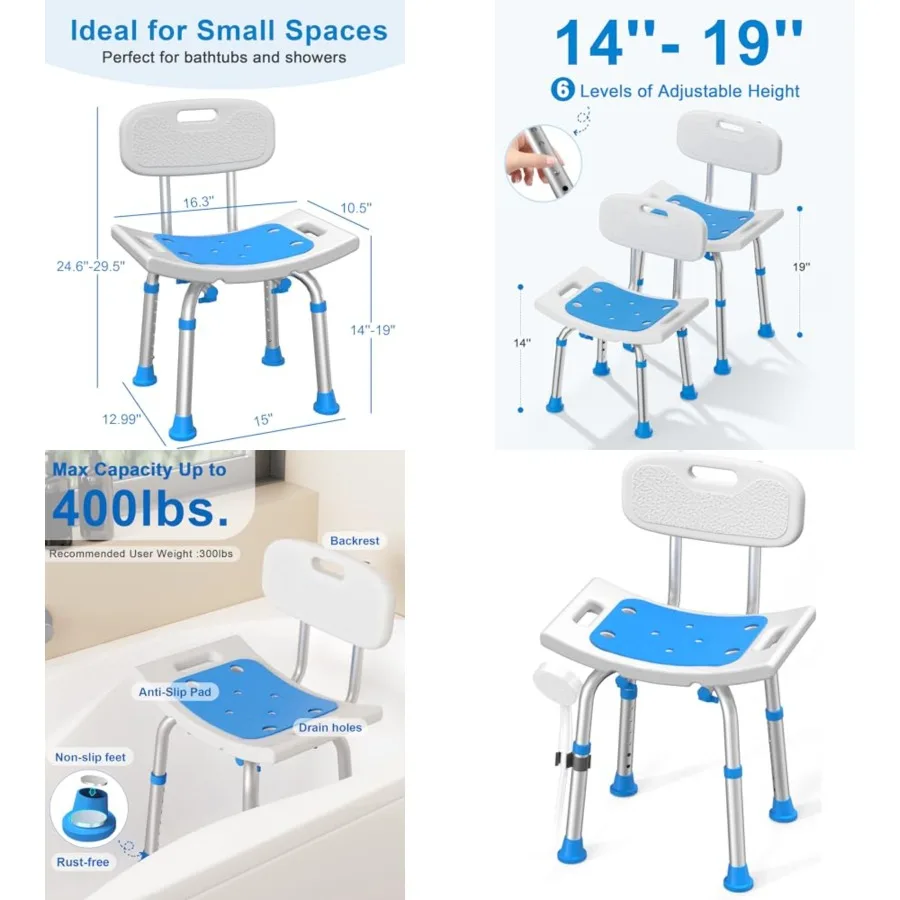 

HOMLAND Shower Chair for Inside Shower with Removable Back, 400 lbs Heavy Duty Bath Seat for Bathtub, Safety Bath Stool for Sen