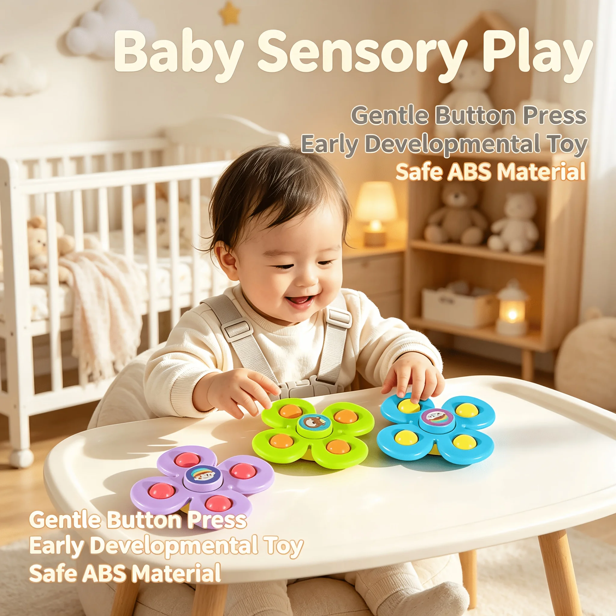 1pc Flower Suction Cup Spinning Toy, Baby Bath Table Chair Sensory Toy, Fine Motor Skills Color Learning, Birthday Gift for Kids
