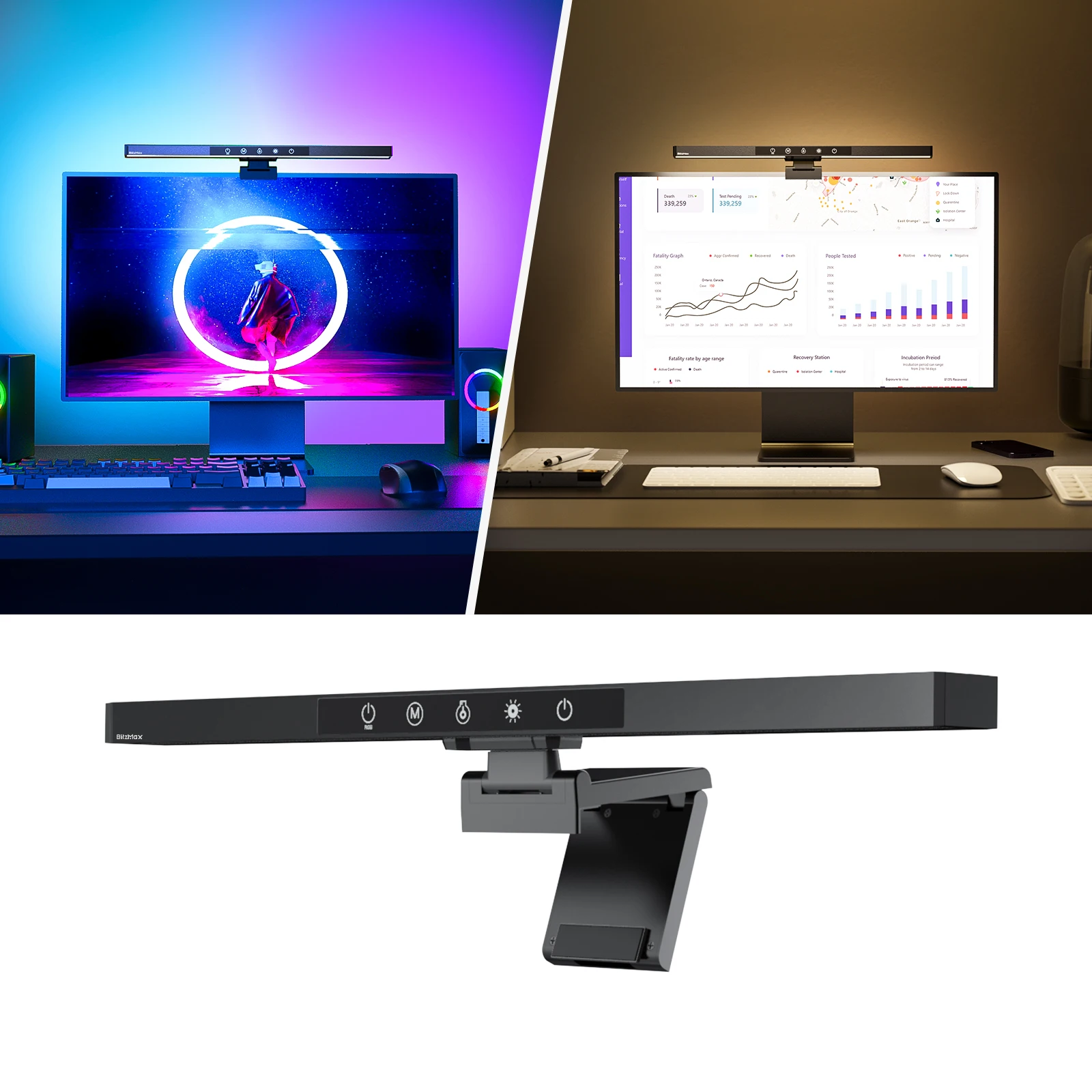 BM-CS1 RGB Backlight Computer Monitor Lamp Stepless Screen Hanging Light Bar for Home Office Desk w/ Memory Function