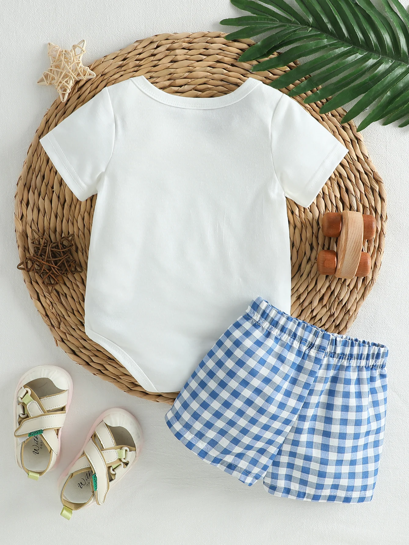 Summer Newborn Baby Boy Letter Bodysuit Plaid Shorts Casual 2Pcs Outfit Multiple Colors Available