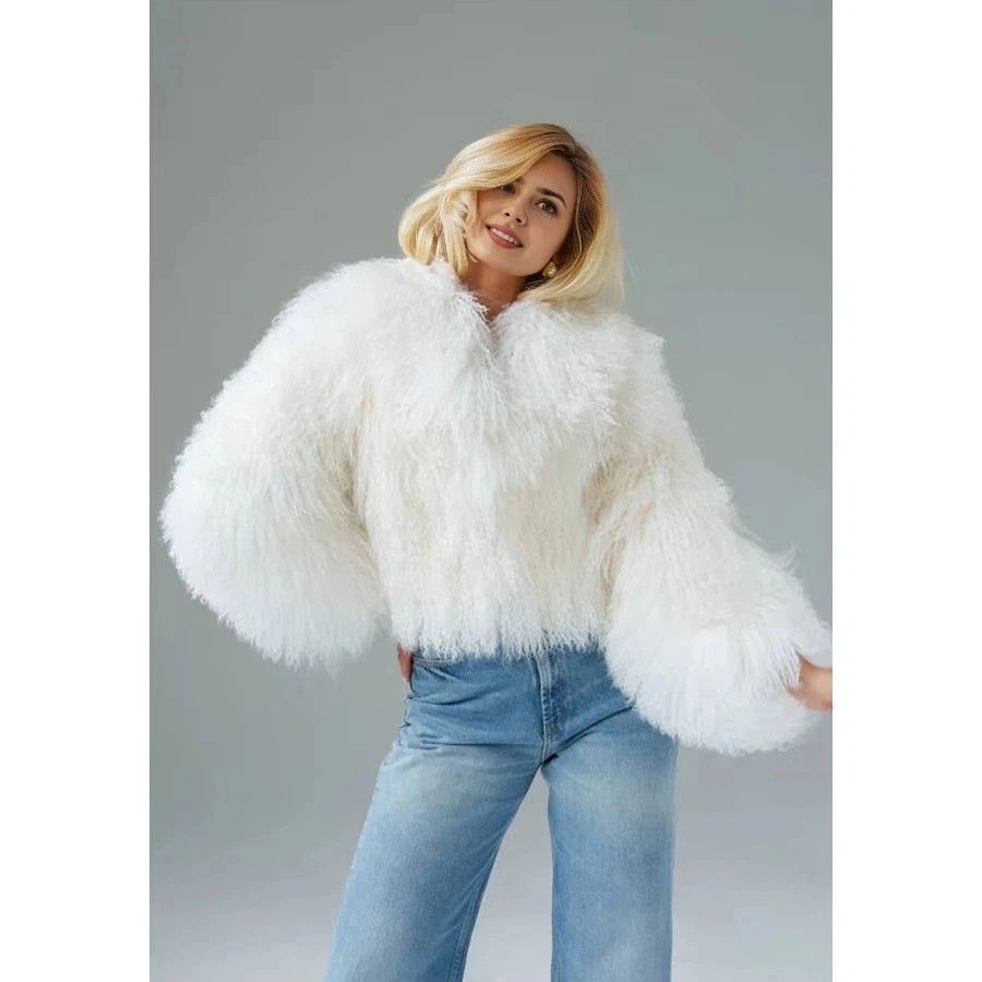 معطف غنم منغولي أصلي للنساء ، سترات قصيرة من فرو الضأن الطبيعي ، طية صدر بيضاء ، ملابس شتوية ، منتجات وصلت حديثًا ،!