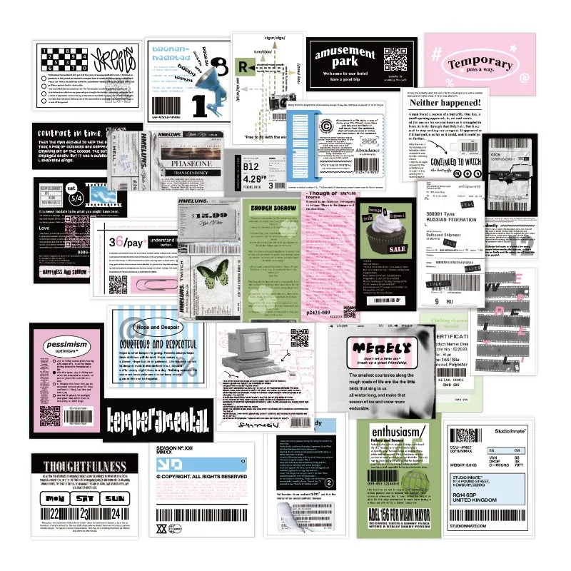 30pcs Black and White Ins Stickers, Packing Sealing Stickers, Hand Account Collage Materials Stickers, Suitcase Stickers