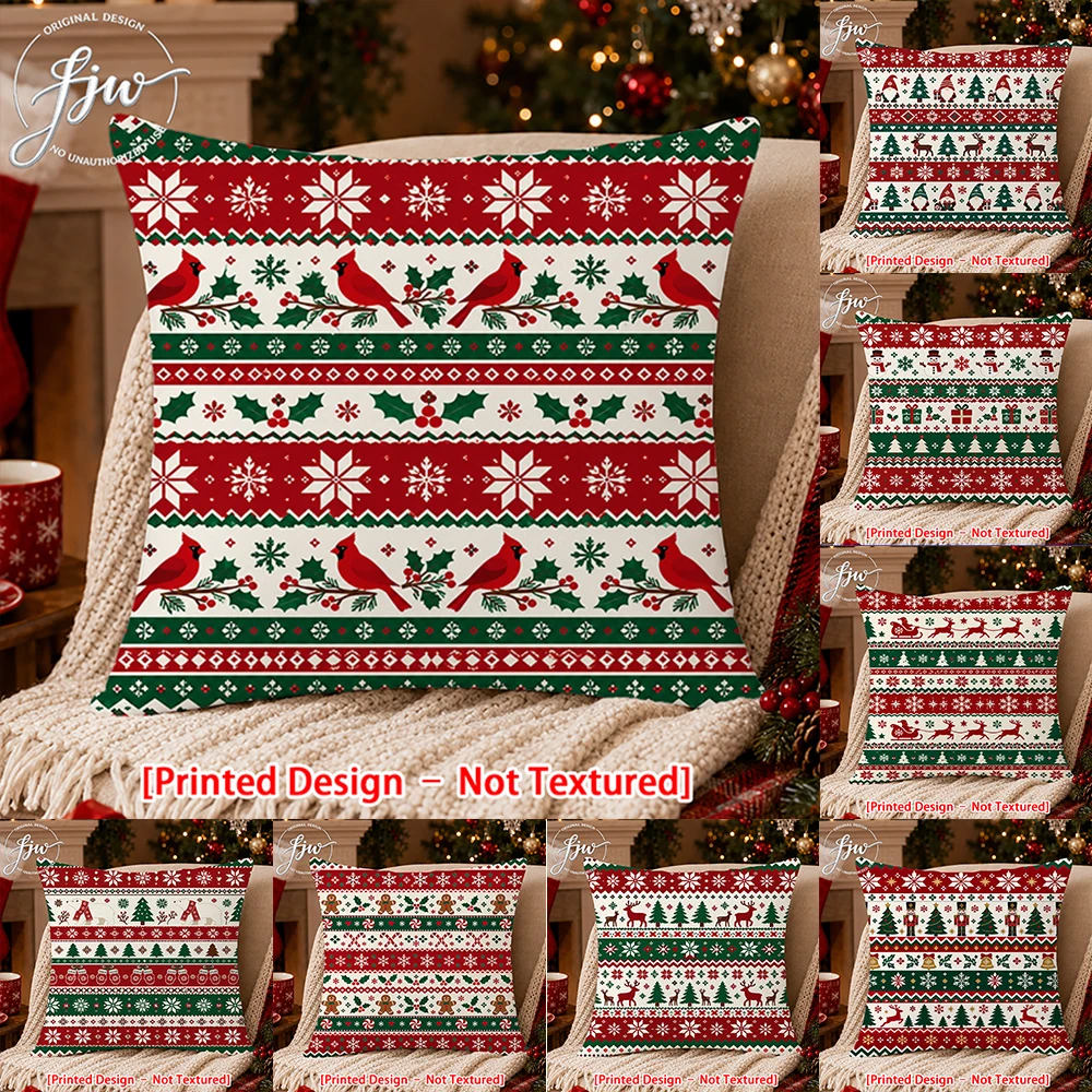 1pc Christmas Farmhouse Throw Pillow Covers, Nordic Fair Isle Style Holiday Cushion Cases for Sofa Decor