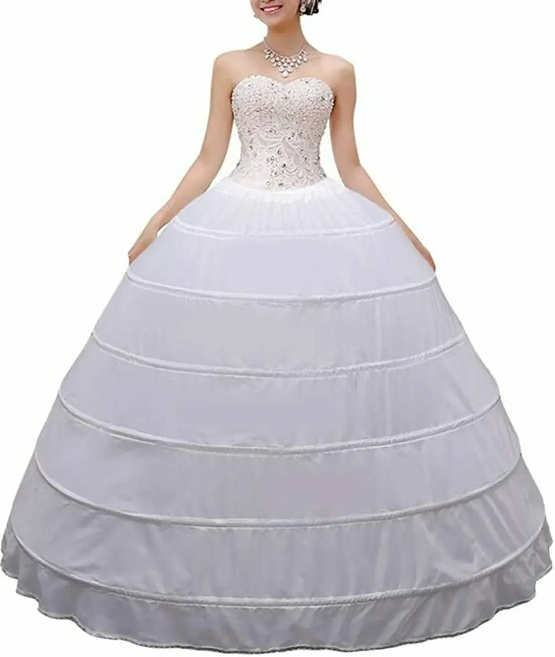 

Sensual Looking Fancy Clingy WHITE 6-HOOPS BRIDAL PETTICOAT WEDDING UNDERSKIRT SLIP