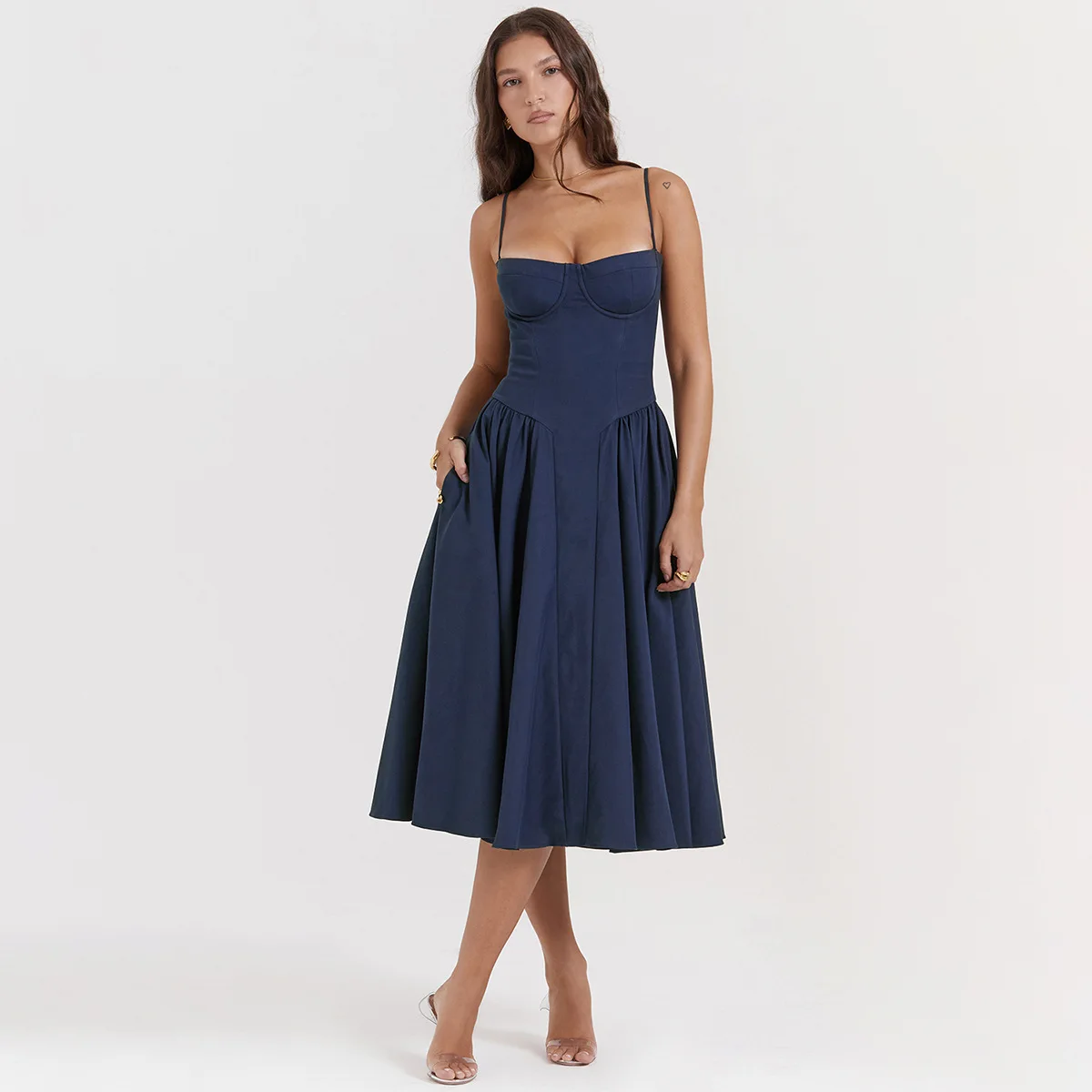 Sommer Frauen elegante ärmellose rücken freie Falten kleider Dame sexy feste Schlinge Midi-Kleid 2024 weibliche Party Abend A-Linie Roben – Detail 21