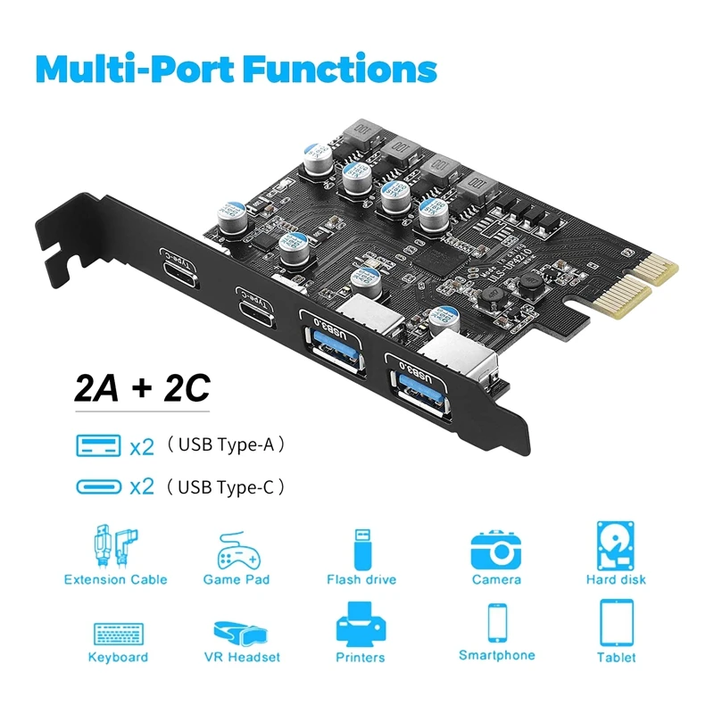 Плата расширения PCI Express с 4 портами PCIE на USB 3,0 для настольных ПК, поддержка Windowsxp/7/8/10