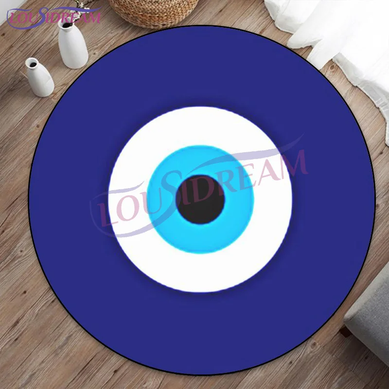 Evil Eye Round Area Rugs Flannel Throw Rug Non-Slip Creative Spirit Eye Home Rug Floor Carpet for Bedroom Living Room Decor