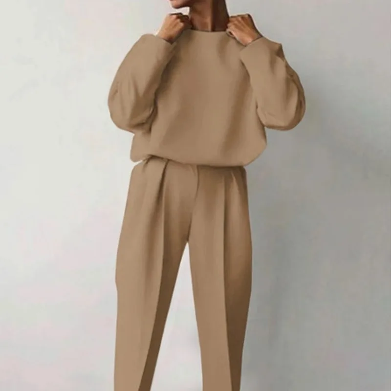 Autumn  Winter Women's New Suit Hoodie Pants Loose Solid Color Long Sleeve Casual Two-piece Set Temperament Elegant Home Commute