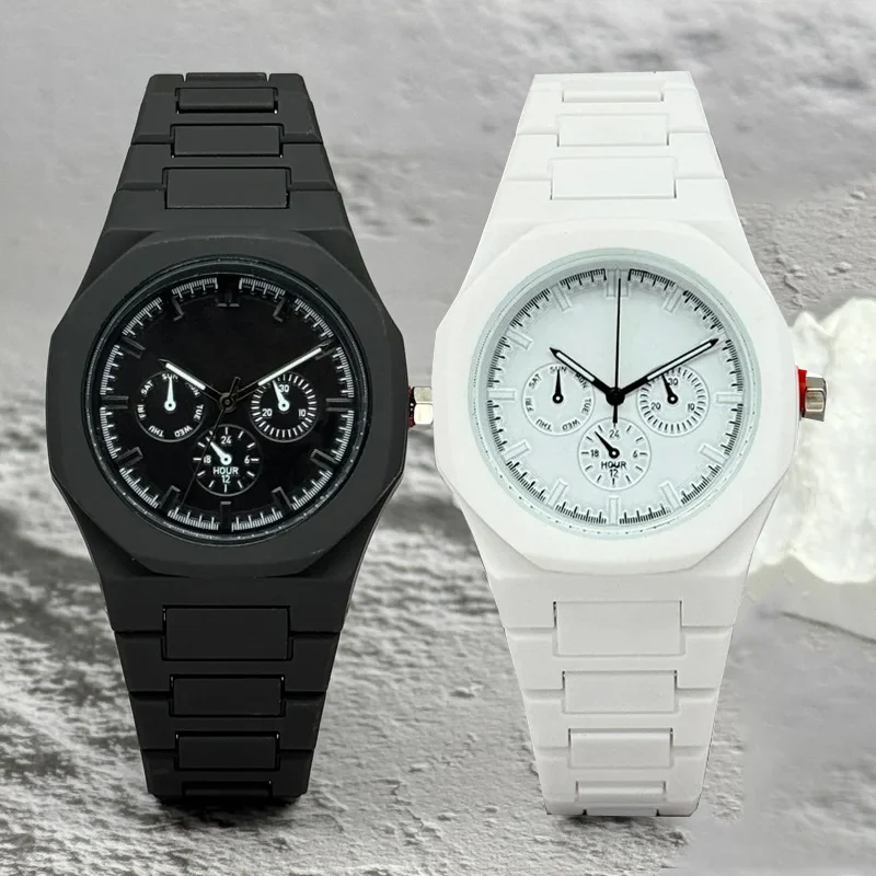 Famous Brand Fake Three-Eyed Dial Men Women Watch Fashion Quartz Watches Casual Plastic Band Ladies Wristwatches Luxury Clock