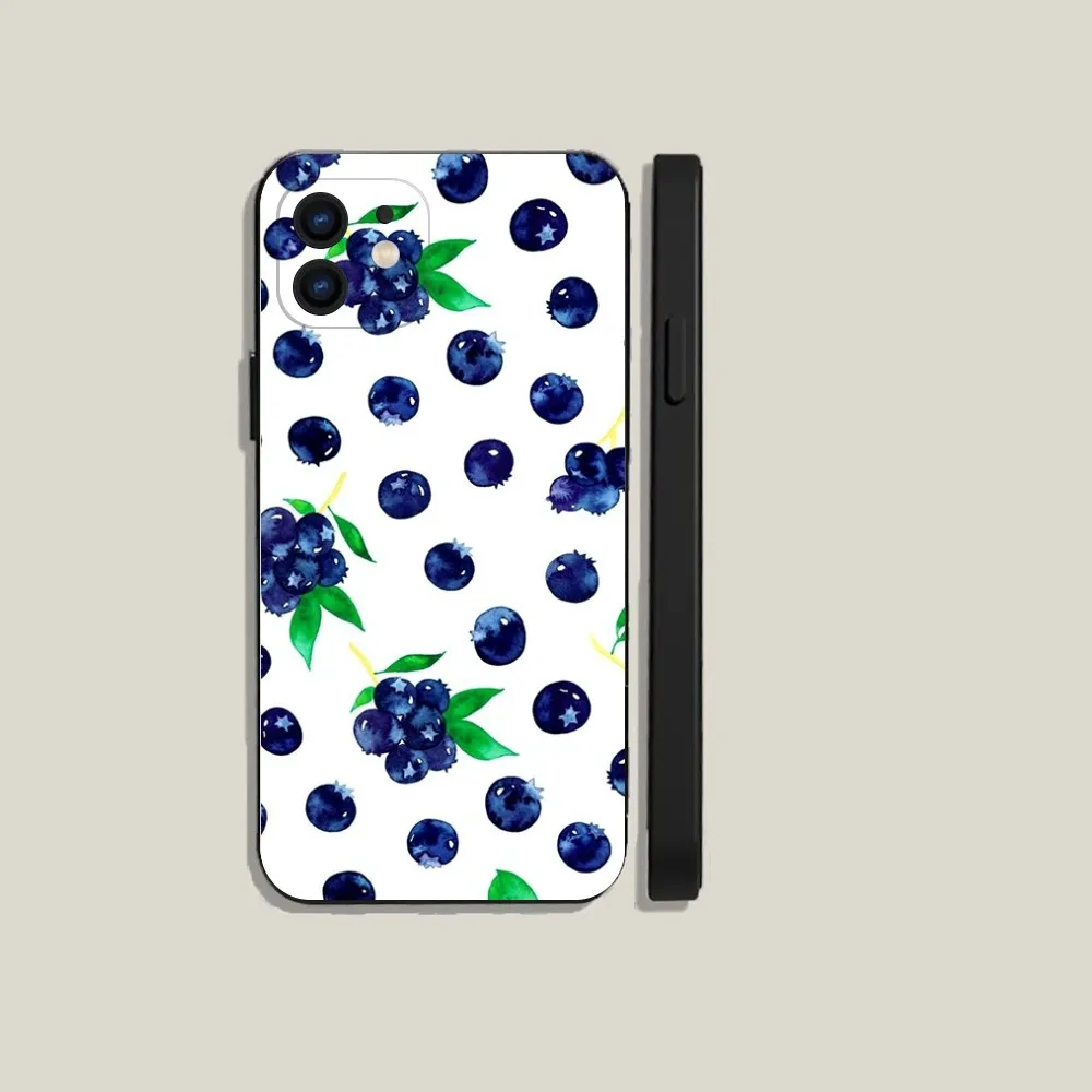 Fruit Blueberries Phone Case For iPhone 15,14,13,12,11,Plus,Pro Max,XS,X,XR,SE,Mini,8,7 Soft Silicone Black Cover