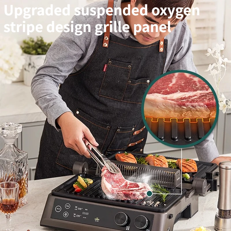 Fritadeira Elétrica Automática Inteligente, Grelha de bife sem fumaça, Placa de churrasco multifuncional