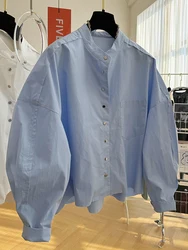 Camisa de manga larga para mujer, blusa elegante y suave con cuello redondo, estilo Retro francés, para primavera, 2024