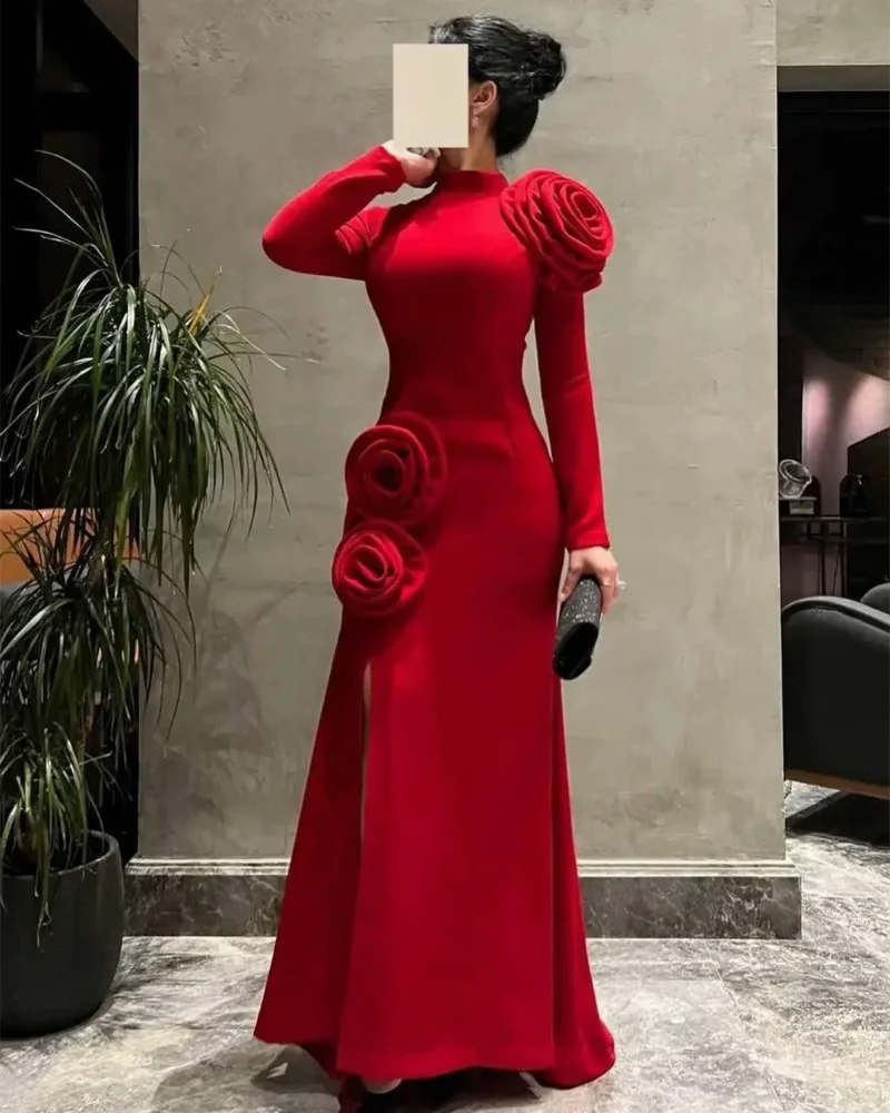 

High-quality Evening Dress For Sexy Women 정장원피스 Vestidos de festa Elegant A-Line Floor-Length 3D Flowers Formal Cocktail Gown