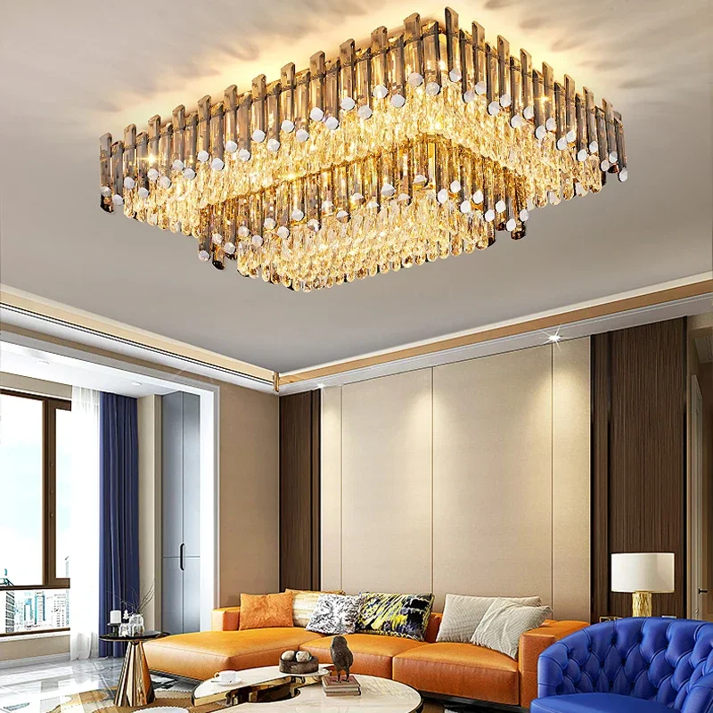 

Modern Luxury Crystal Ceiling Chandelier For Living Dining Room New Design Kitchen Rectangular LED Light Luster Indoor Lighting