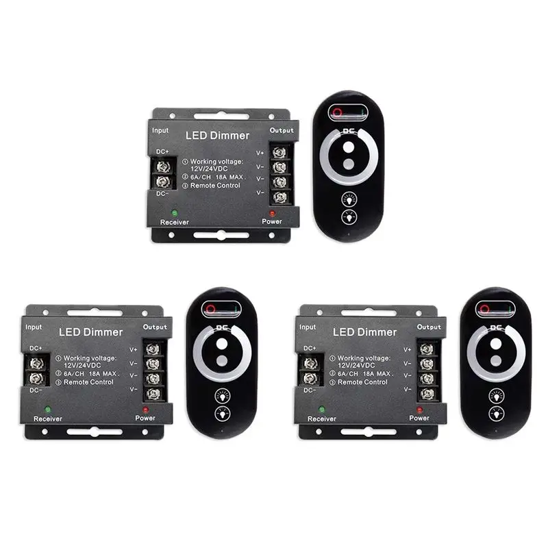 

Контроллер-диммер Superior-3X 18A для монохромных светодиодных лент 12В/24В с беспроводным сенсорным пультом ДУ (RF) для одноцветных световых лент