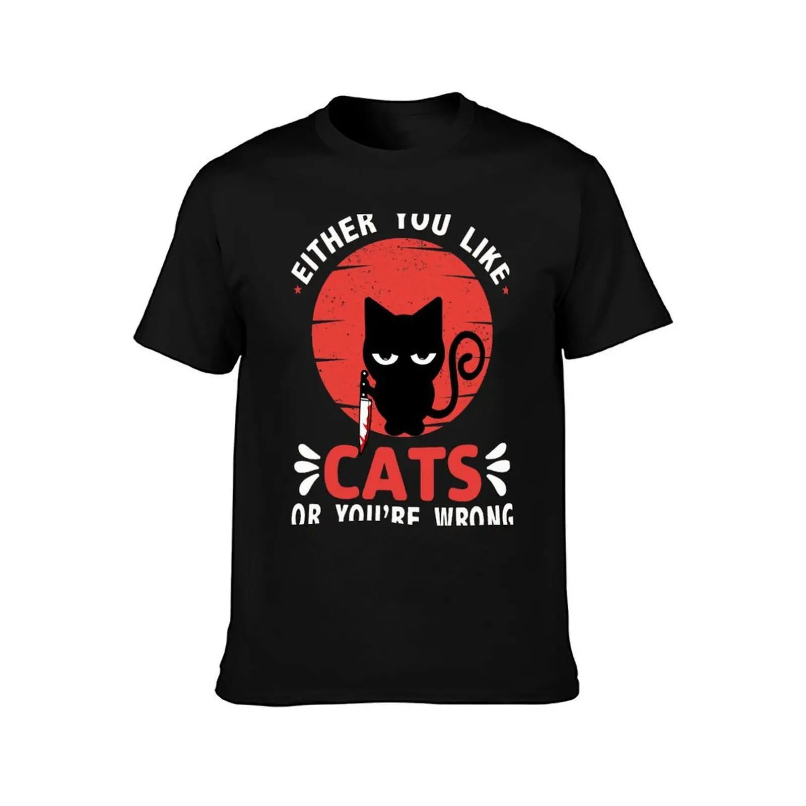 Either You Like Cats Or You're Wrong T-Shirt, Summer Casual Cotton Tee, Oversized Streetwear Tops, Vintage Graphic Print