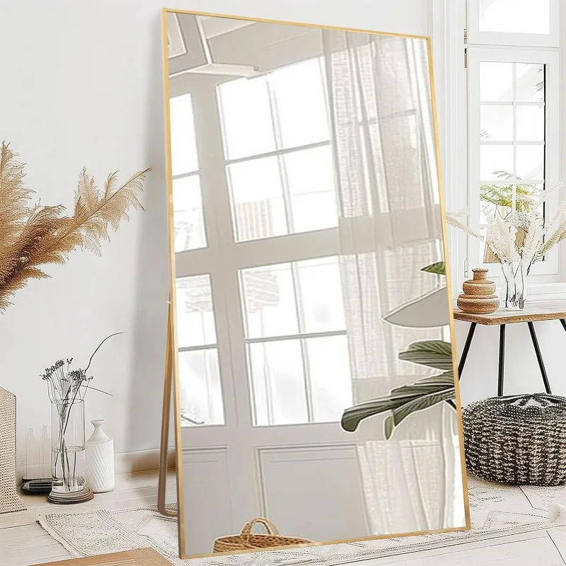 

LFT HUIMEI2Y Full Length Mirror, 76"x34" Gold Oversized Tempered Floor Mirrors with Stand, Full Body Dressing Mirror Hanging