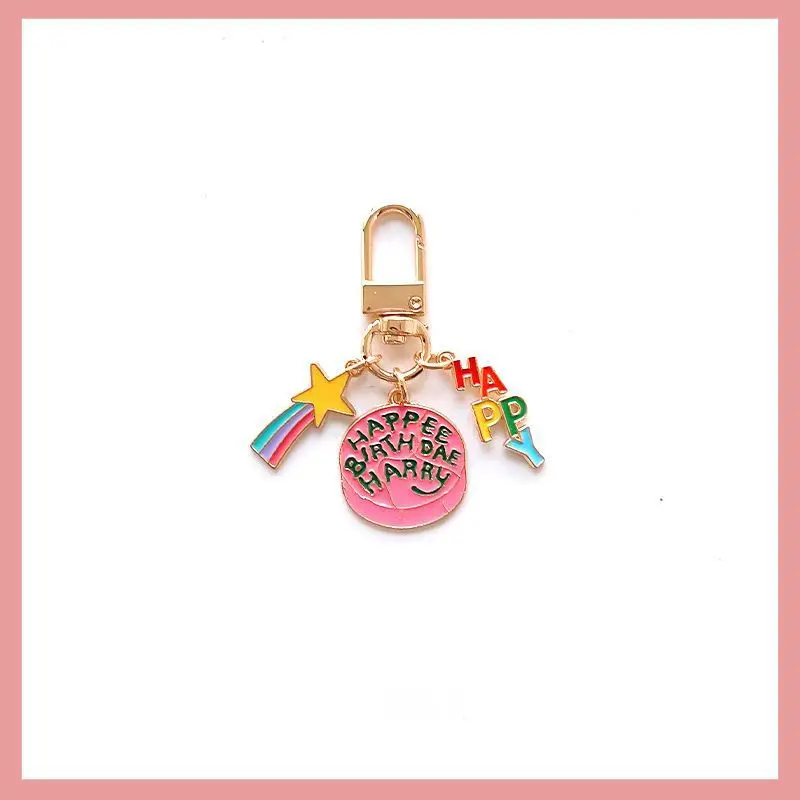 New Harry Potter Cute Pink Cake Happy Birthday Rainbow Star Keychain Bag Pendant Gift for Good Friends view 3