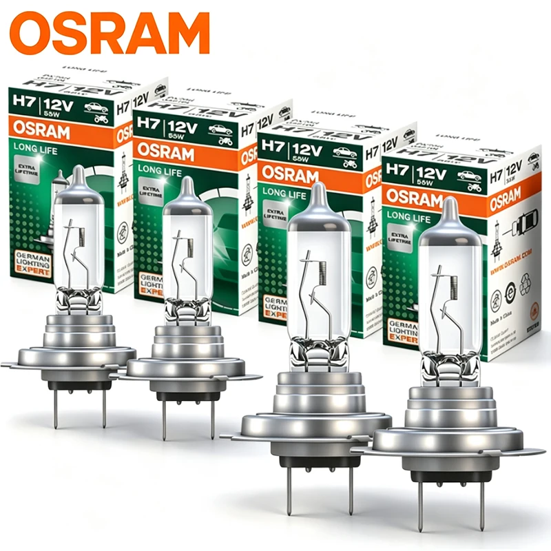 OSRAM Longlife Line H7 64210 PX26d Standard Hi/lo Beam Car Lamp 12V 55W 3200K White Halogen Light Car Headlight Bulb 1/2/4pcs
