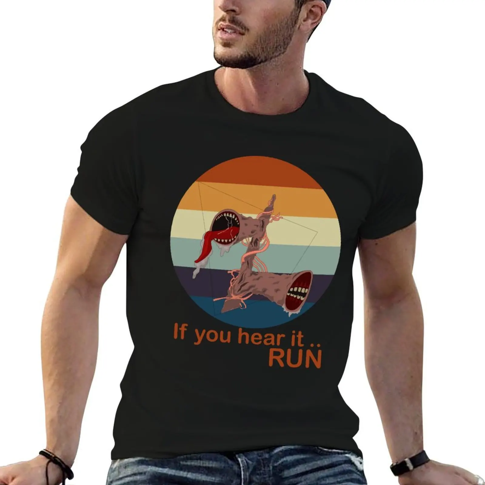 Si lo escucha correr vintage oscuro, mitología real de la cabeza de sirena, ruido, historia espeluznante, criatura espeluznante, lengua de saliva, camiseta de terror