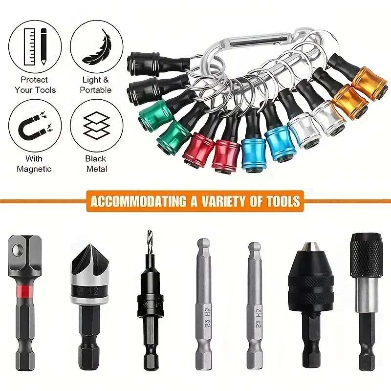 New Choice for Portable Tools! 1/6 Portable Drill Bit Holder Keychain, 1/4 Hexagonal Handle Seamless Docking, Hexagonal Handle Screw Quick Adapter