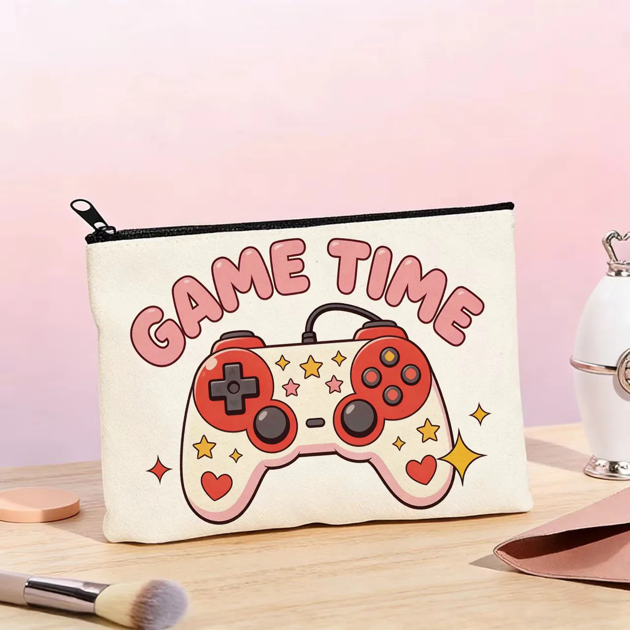 1PC Creative Game Console Themed Canvas Handbag, Makeup Storage Bag, Large Capacity Portable Canvas Bag