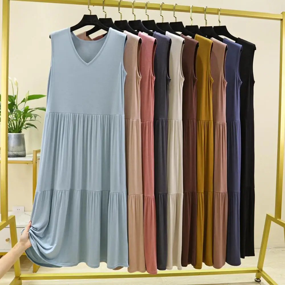 Spring Summer 2024 Woman Tank Dress Casual Modal Sexy Camisole Elastic Female Home Beach Dresses O-Neck Camis Sexy Midi Dress