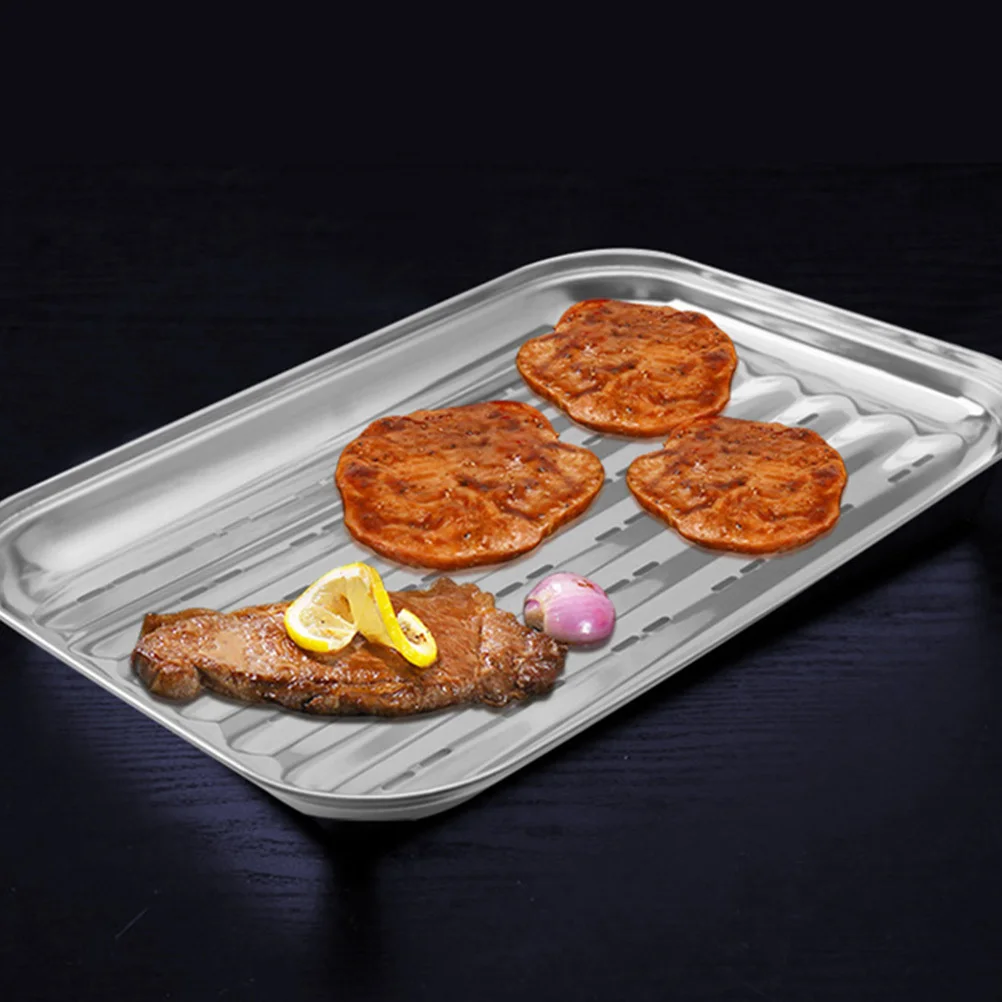 

Stainless Steel Barbecue Grilling Plate Heavy Duty Grill Tray for Meat Fish Vegetables Outdoor Camping Baking Pan Household Use