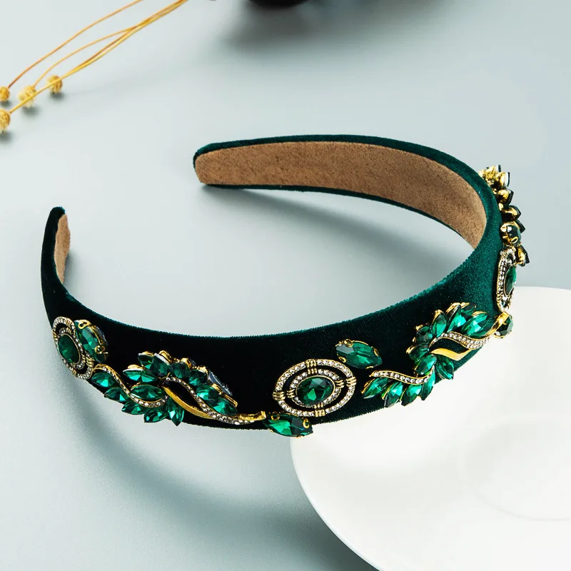 Green Headband New Fashion Full Rhinestones Gorgeous Baroque Head Band Women Ladies Prom Gift Street Hair Accessories Headwear